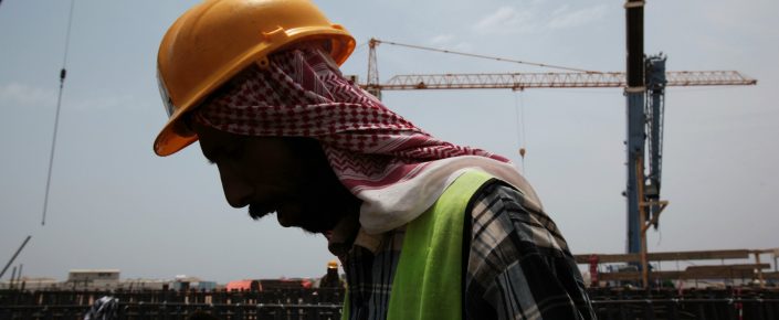 A man works on construction of the Kingdom Tower in Jeddah, Saudi Arabia. (AP Photo/Hasan Jamali)